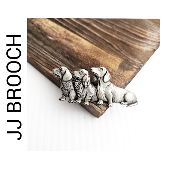 Vintage Jewelry - JJ Pewter Dachshund Trio Brooch